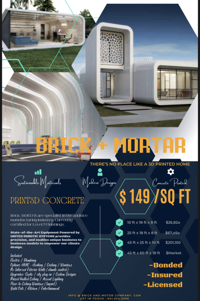 Brick and Mortar company United Robotic Systems automated construction general Contractor home builder 3dcp concrete printer company additive manufacturing Miami fl